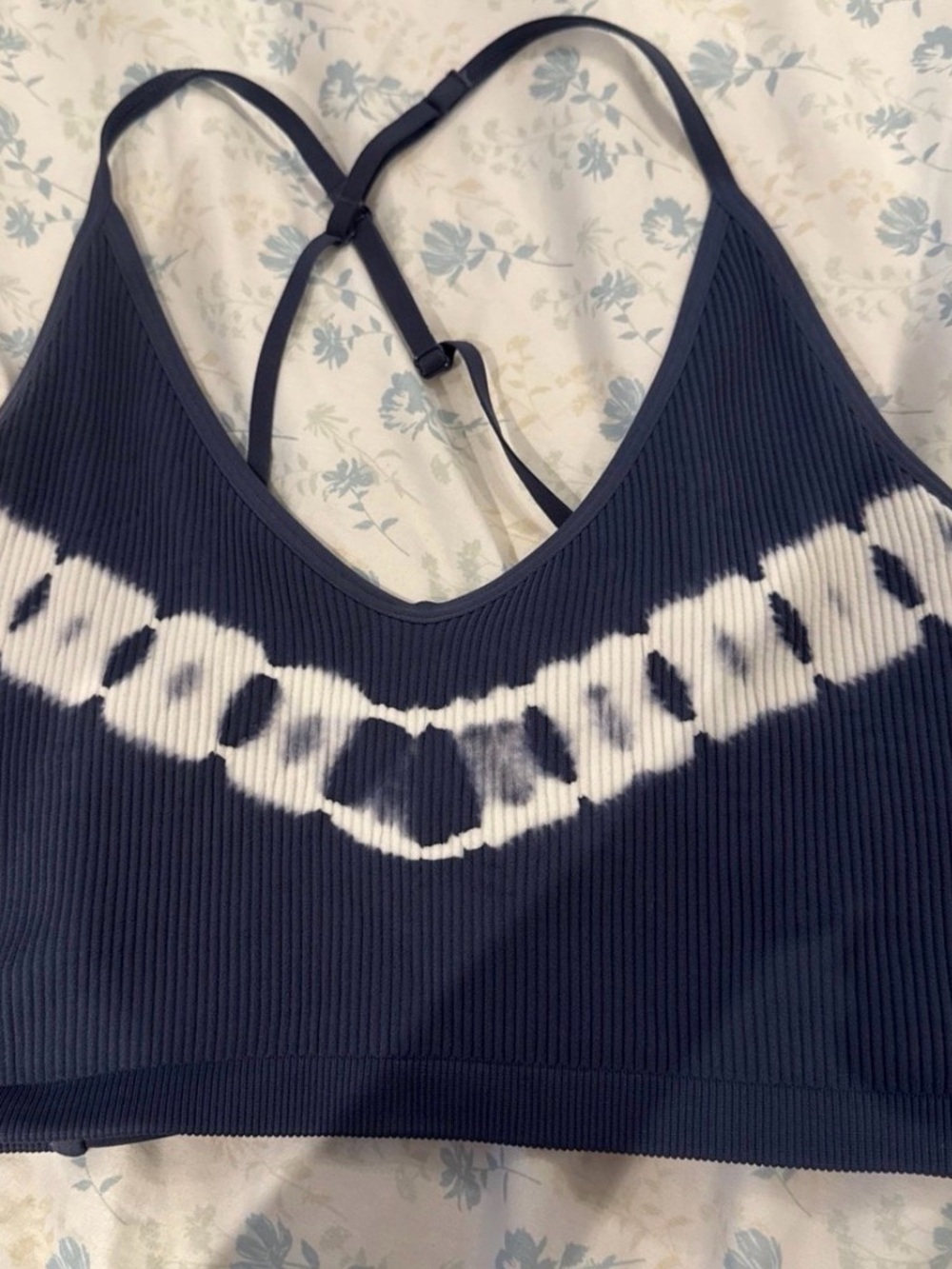 aerie Navy and White Ribbed Tie-Dye Bralette